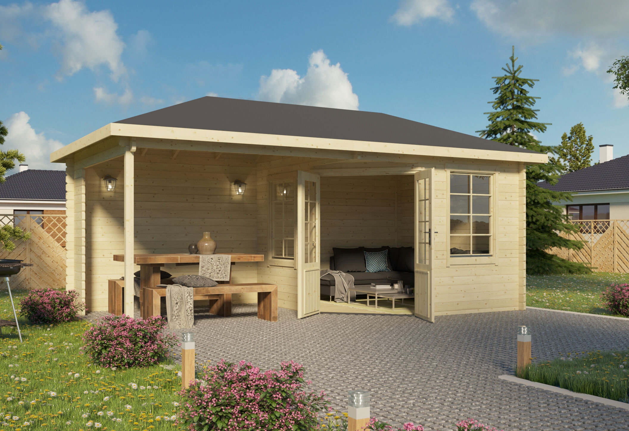 5-Eck Holzgartenhaus Modell Helsingborg 40 | 5x3m Unkategorisiert online kaufen