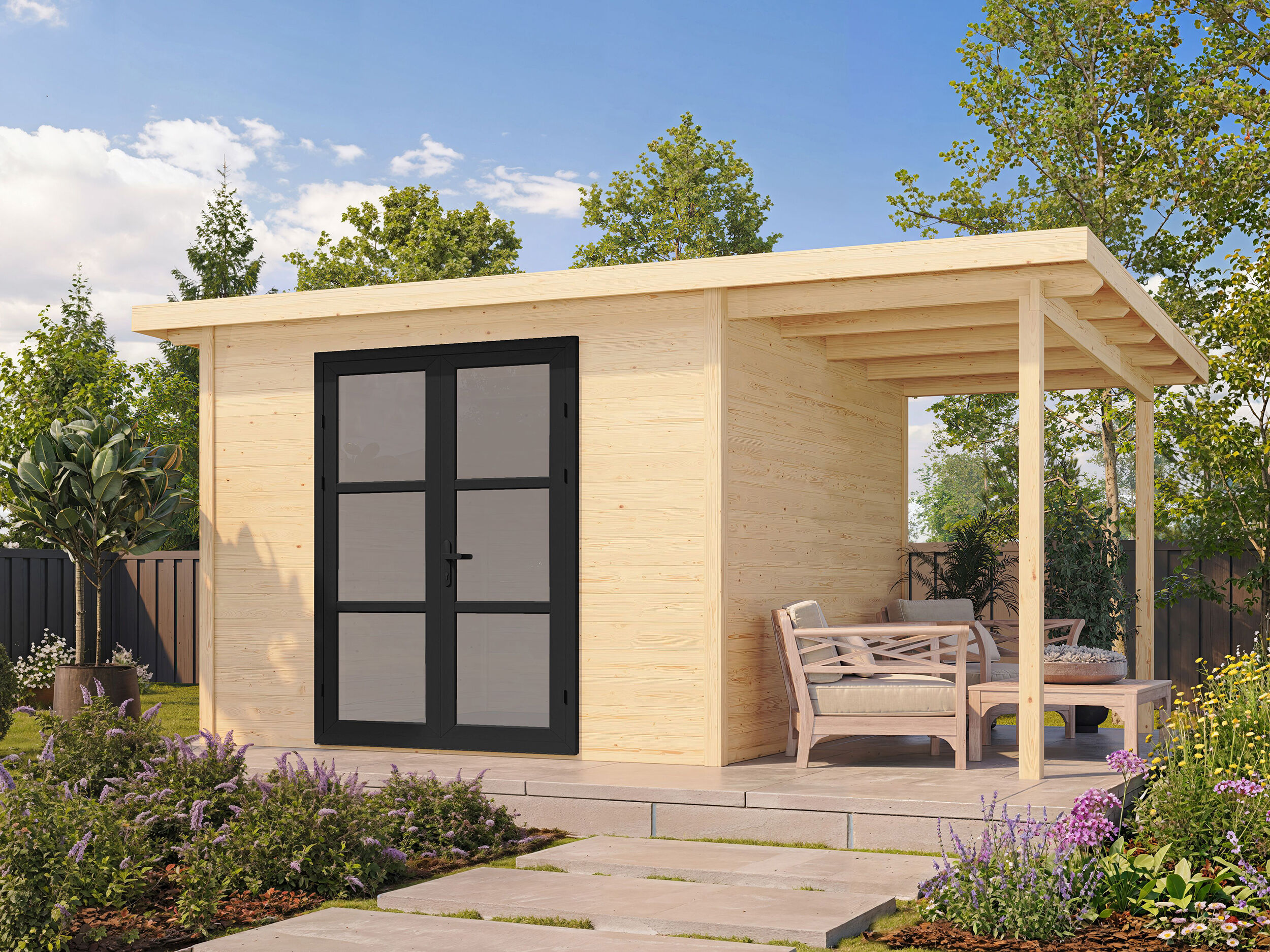 Fjordholz Holzgartenhaus Modell Alu Line 28-B | 3x3m