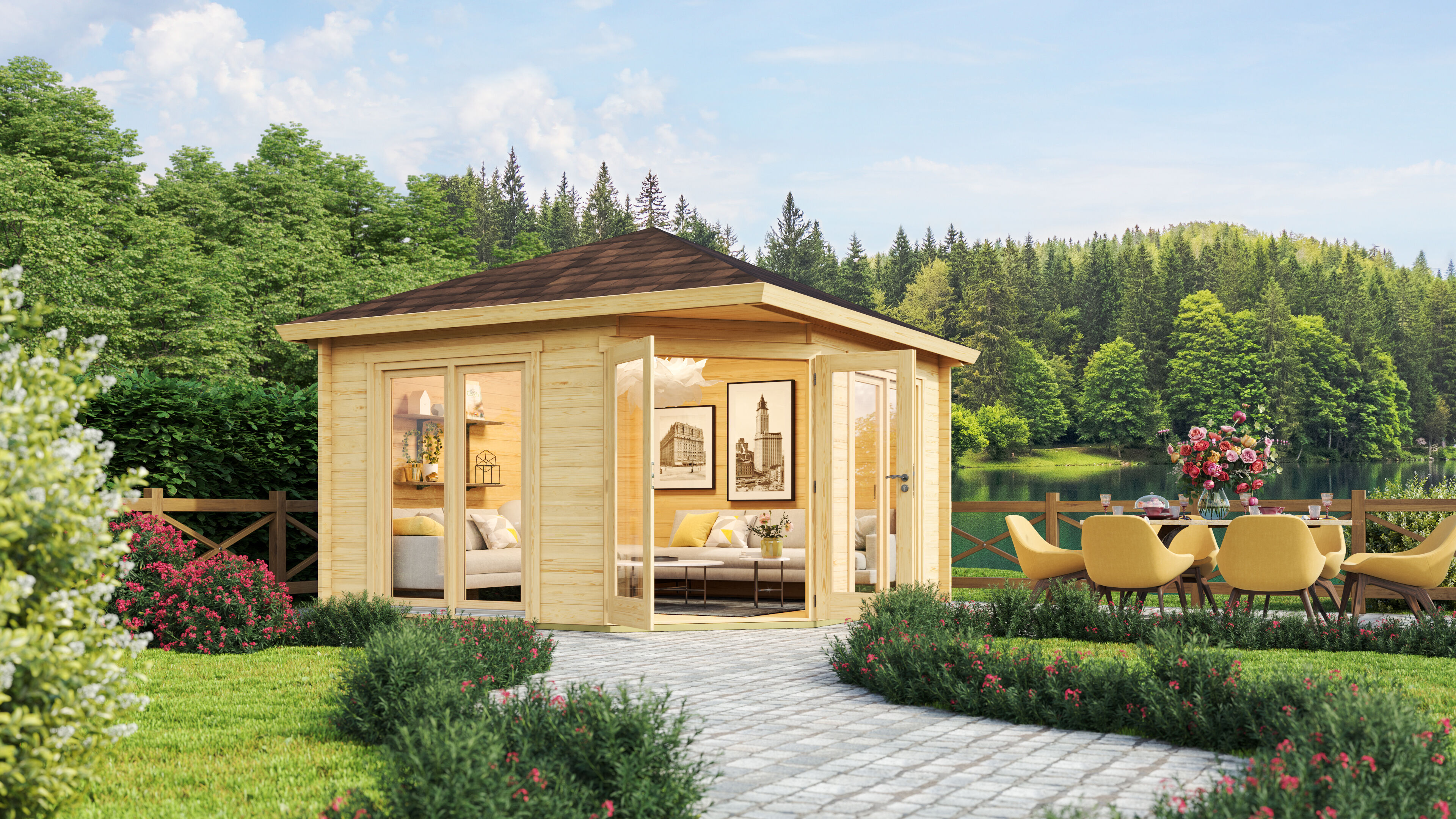 Fjordholz 5-Eck Holzgartenhaus Modell Fargo 70 B | 5x4m