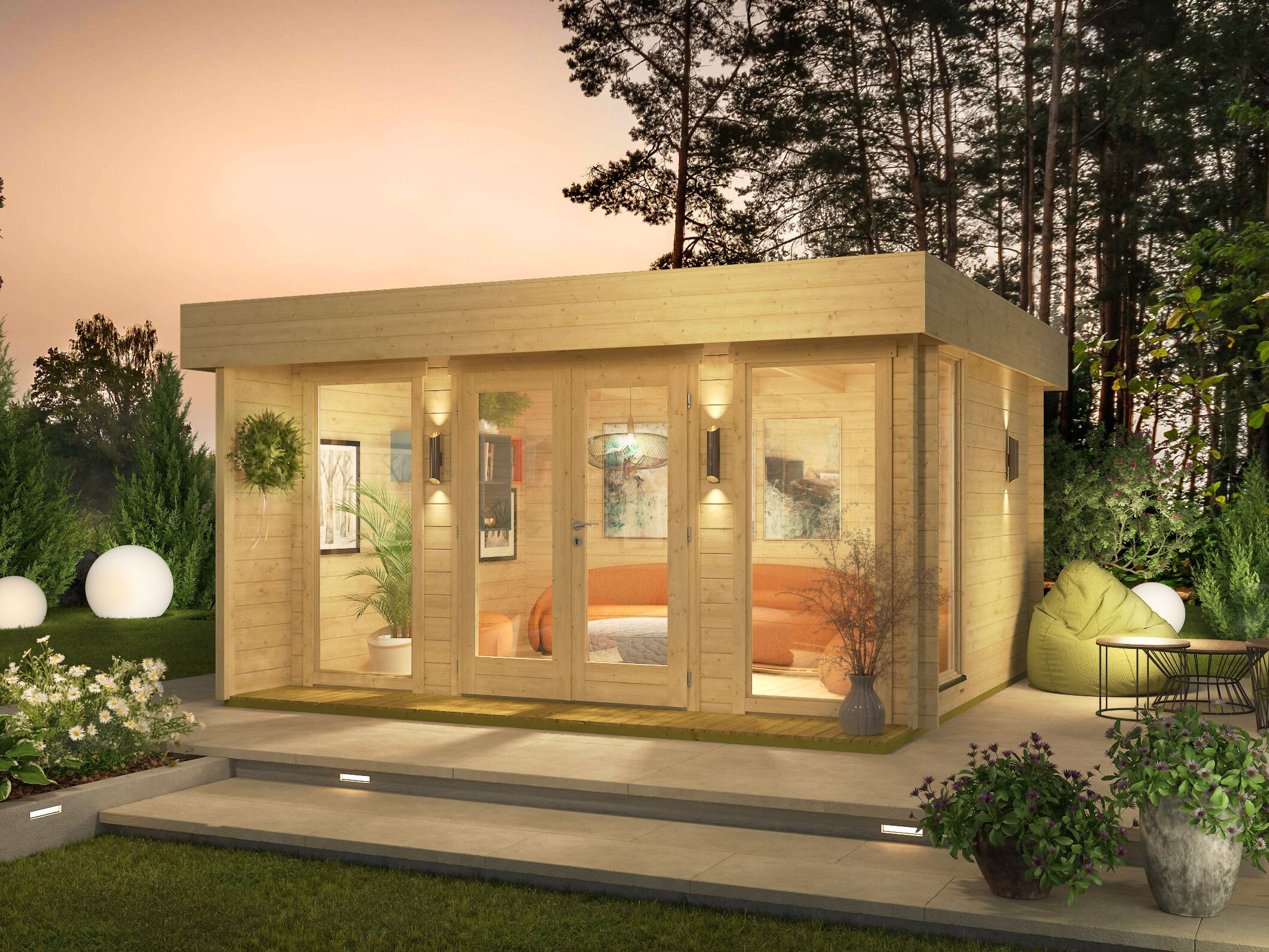Fjordholz Holzgartenhaus mit Flachdach Modell Kubi Mid | 4x3m