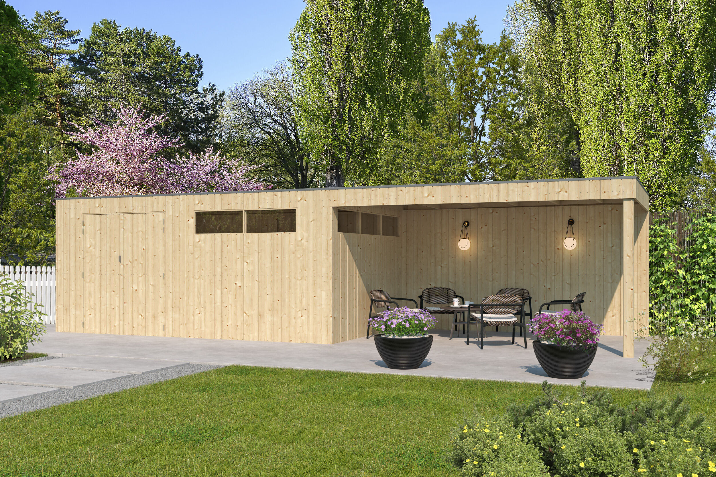 Holzgartenhaus Modell QBV-Line 14,90 m² + 400 cm Anbau | 6x4m