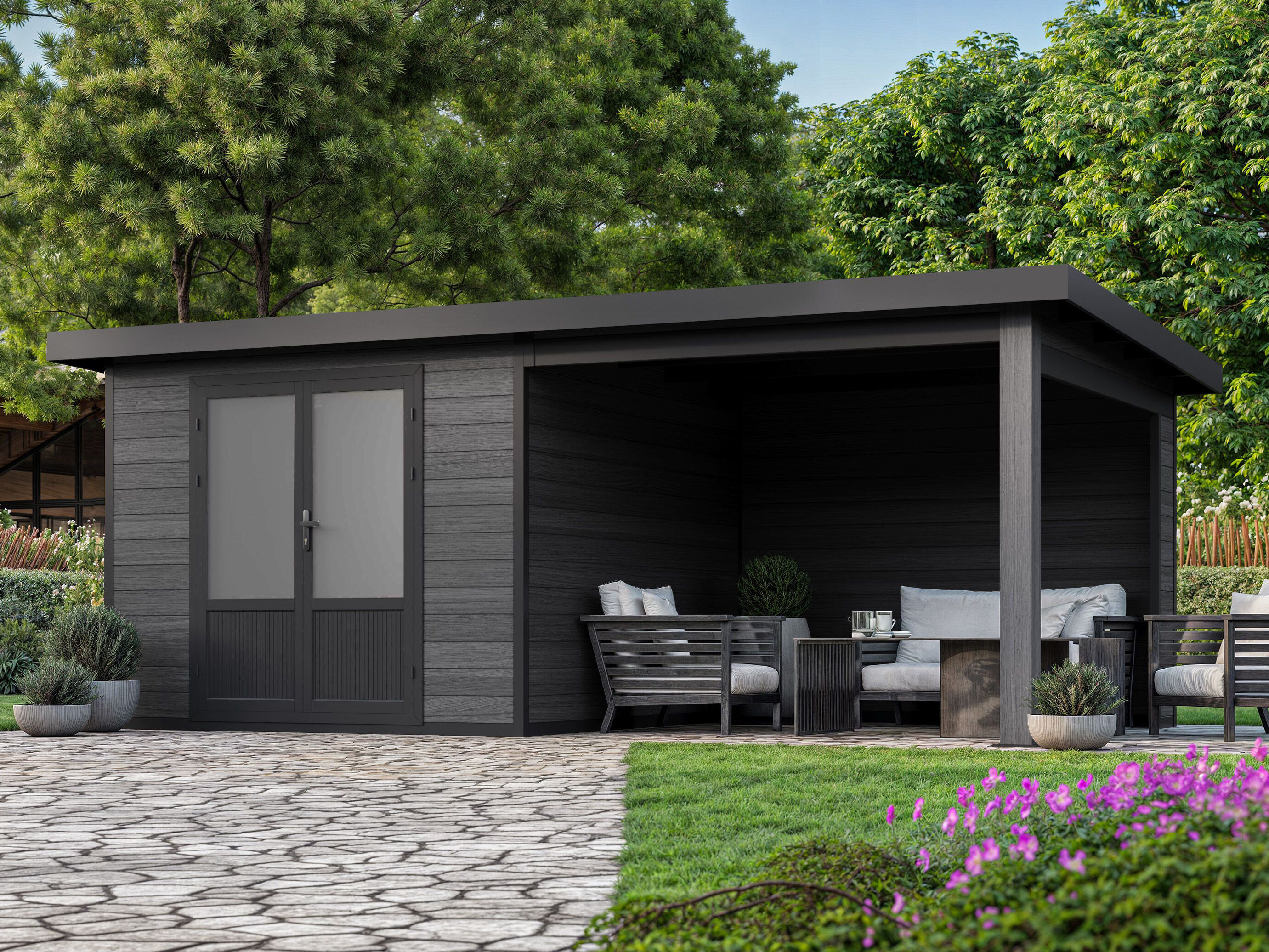 WPC Holzgartenhaus mit Terrasse Modell Style DeLuxe | 4x2m
