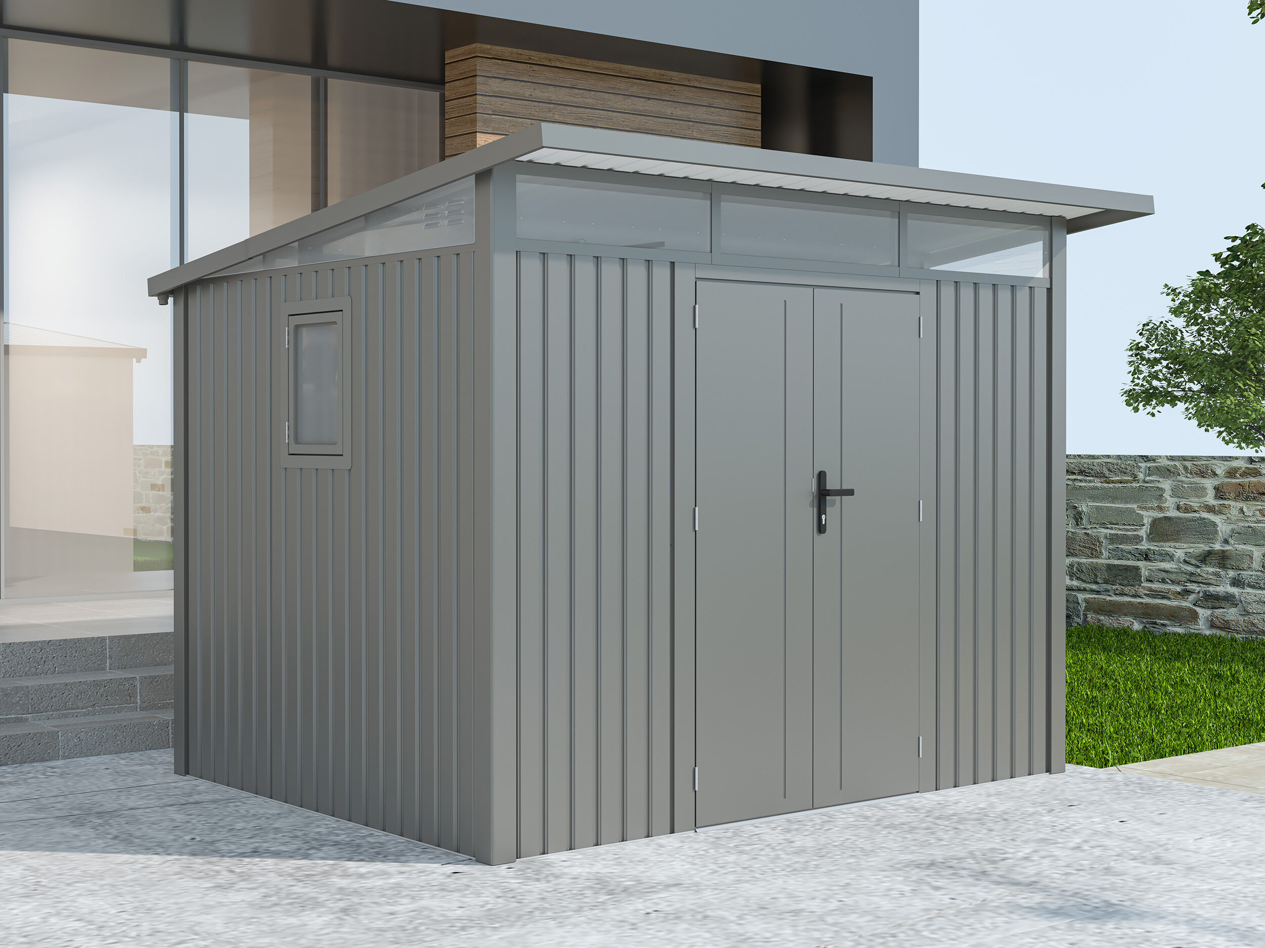 Metall Gerätehaus Modell Skylight 5,80 m² Alu Grau | 3x2m