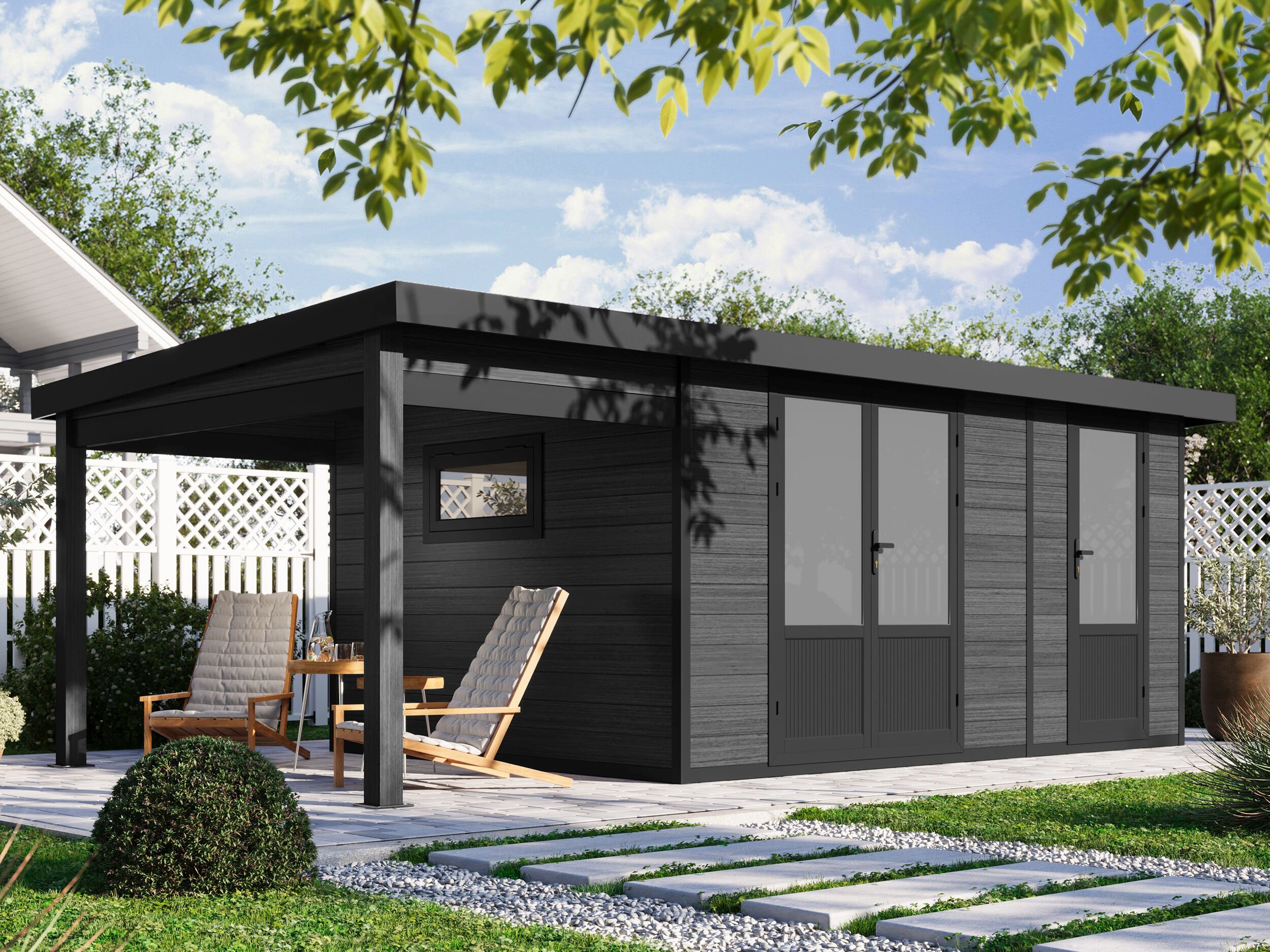 WPC Holzgartenhaus Modell Style DeLuxe 2-Raum mit Seit | 6x3m