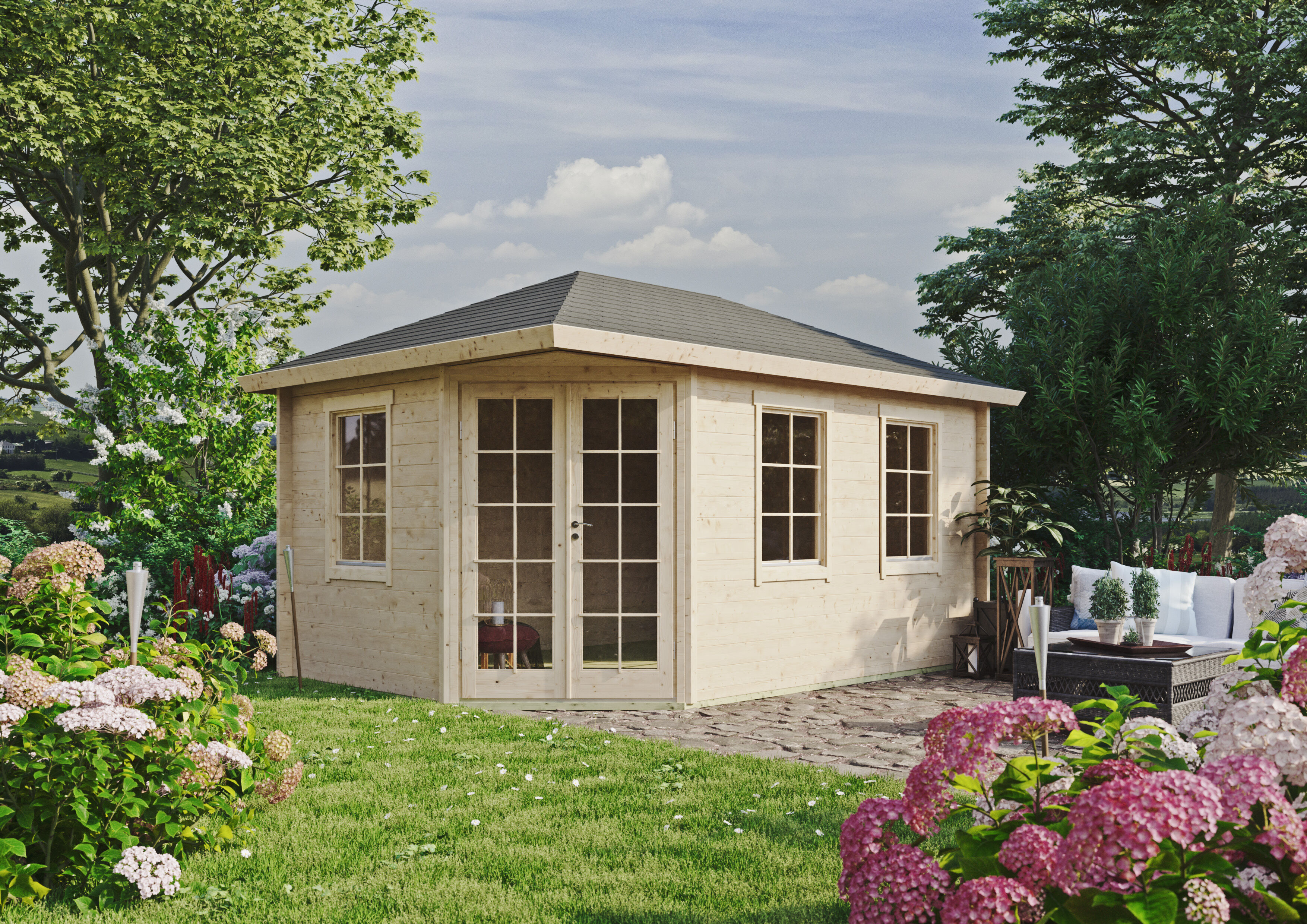 Fjordholz Holzgartenhaus Modell Kiano 44 D | 4x3m