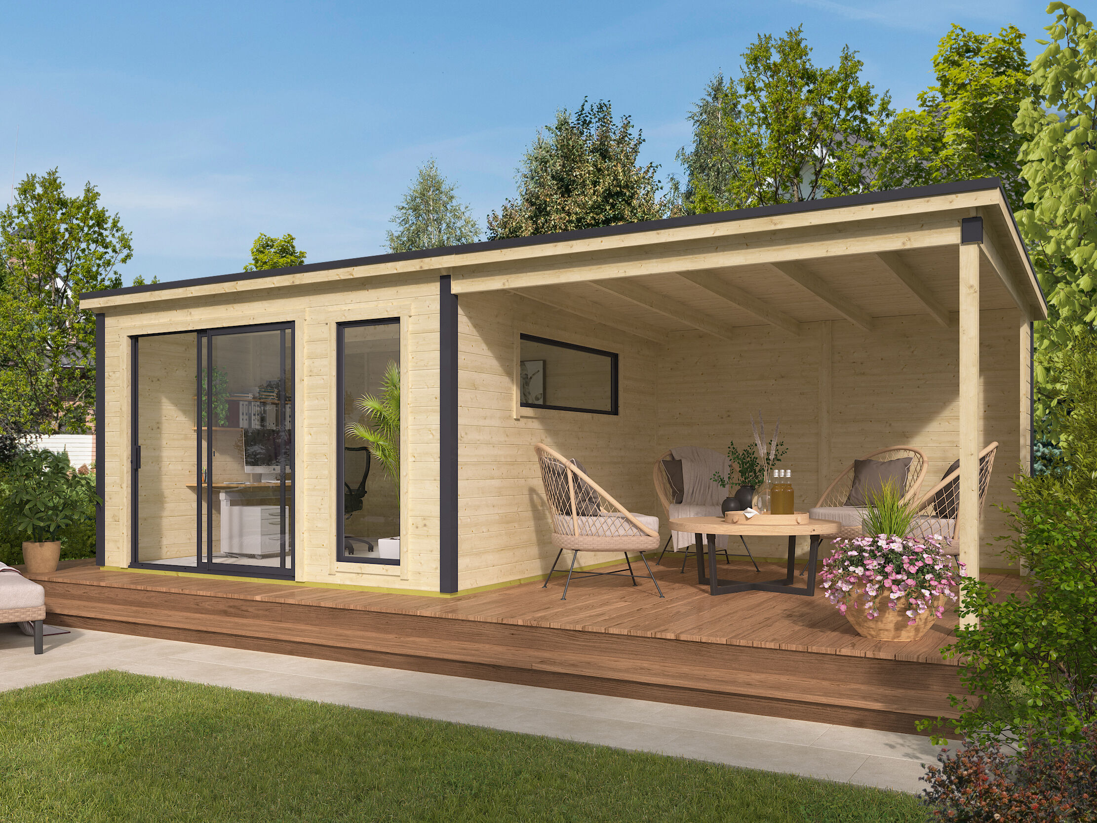 Fjordholz Holzgartenhaus Modell Juist-2 mit Anbau | 4x4m