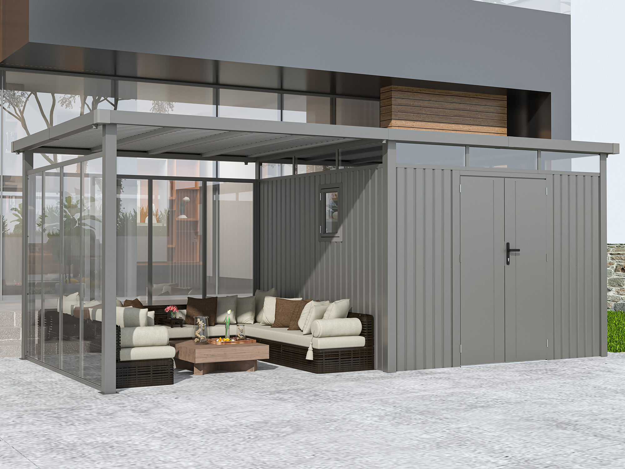 Metall Gerätehaus Modell Style 7,56 m² Spar-Set-5 | 4x3m
