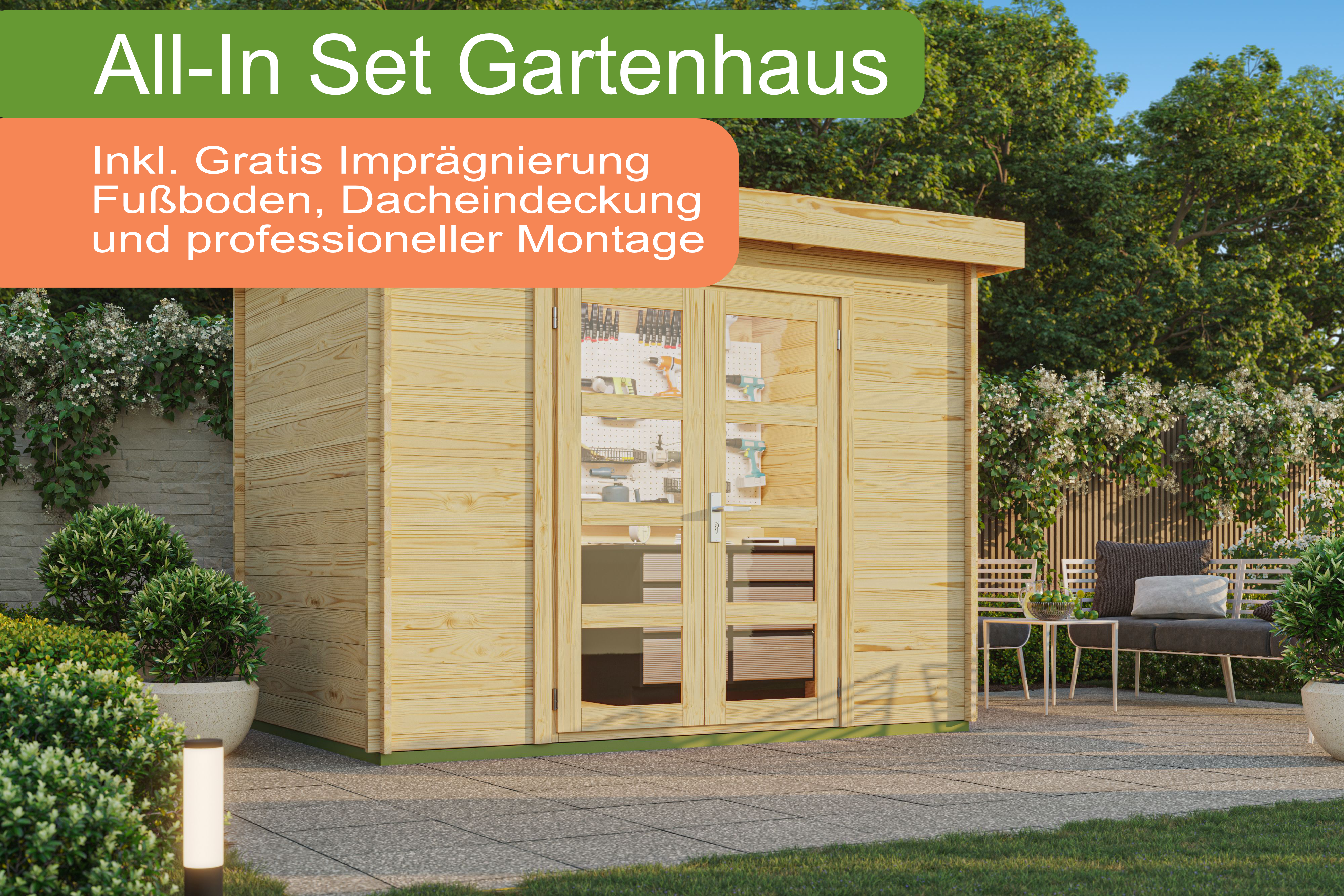 All-In Holzgartenhaus mit Flachdach 300 x 200 cm / Chr | 3x2m