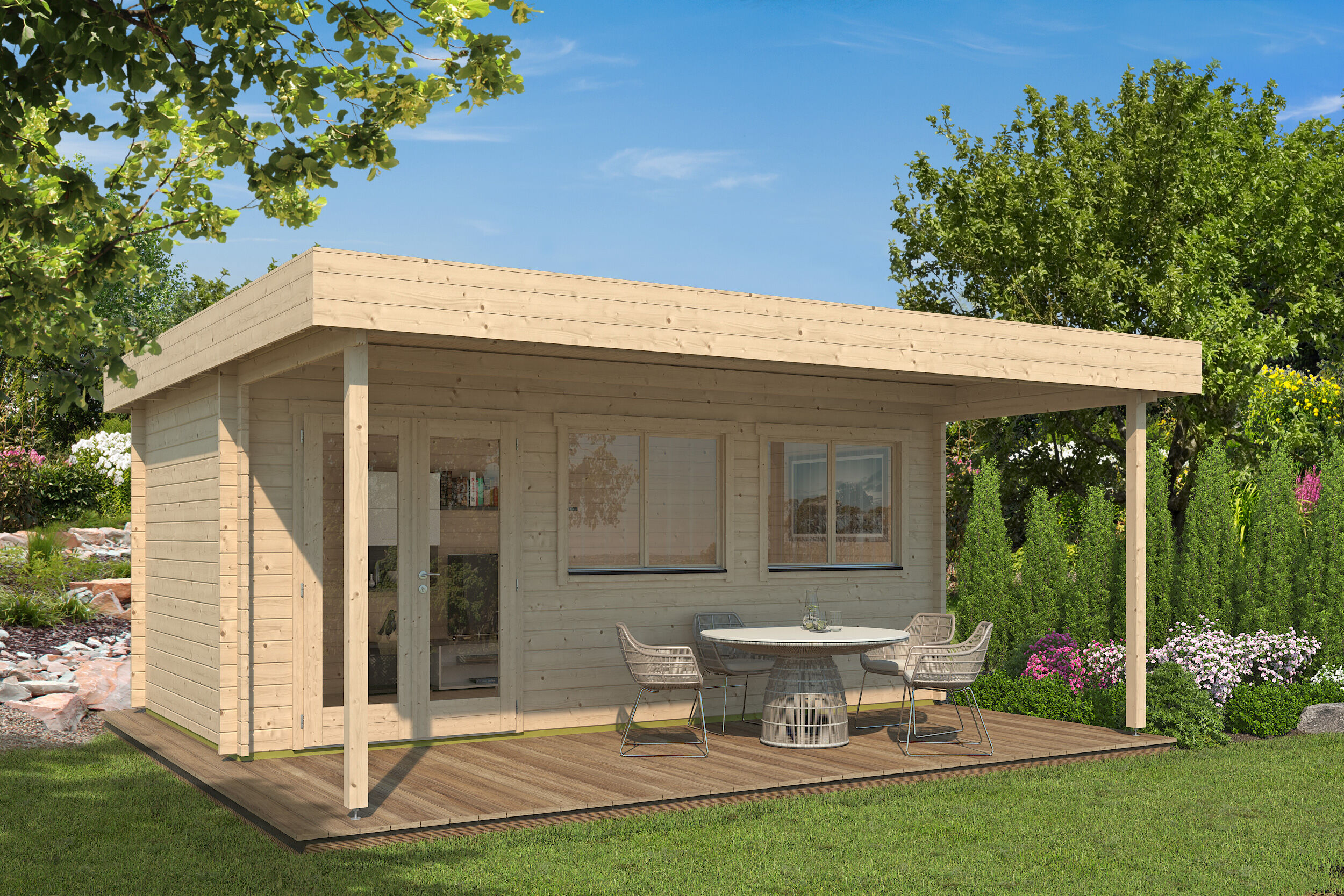 Fjordholz Holzgartenhaus Modell Kurt 44 A mit Vordach | 6x5m