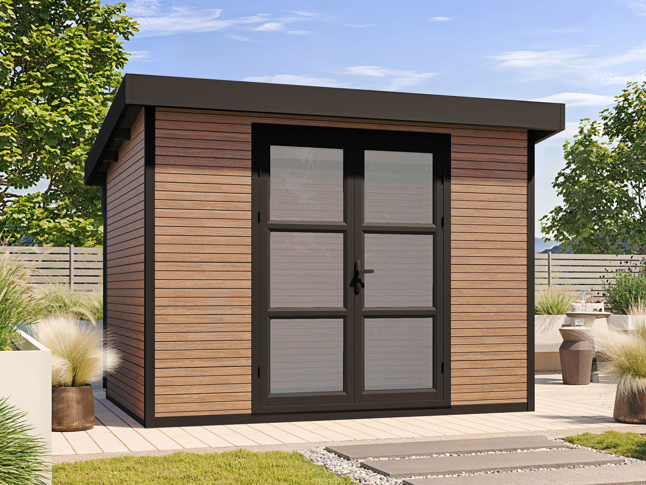 WPC Holzgartenhaus Modell FineLine 5,8 m² Teak | 3x2m