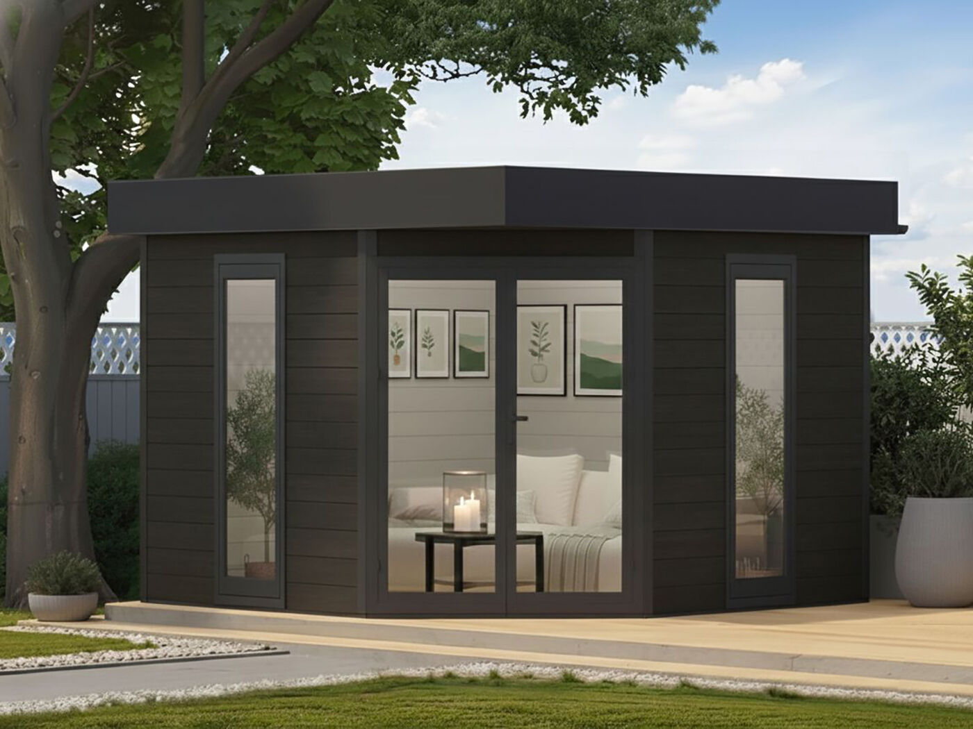 WPC 5-Eck Holzgartenhaus Modell Style Modern | 4x3m
