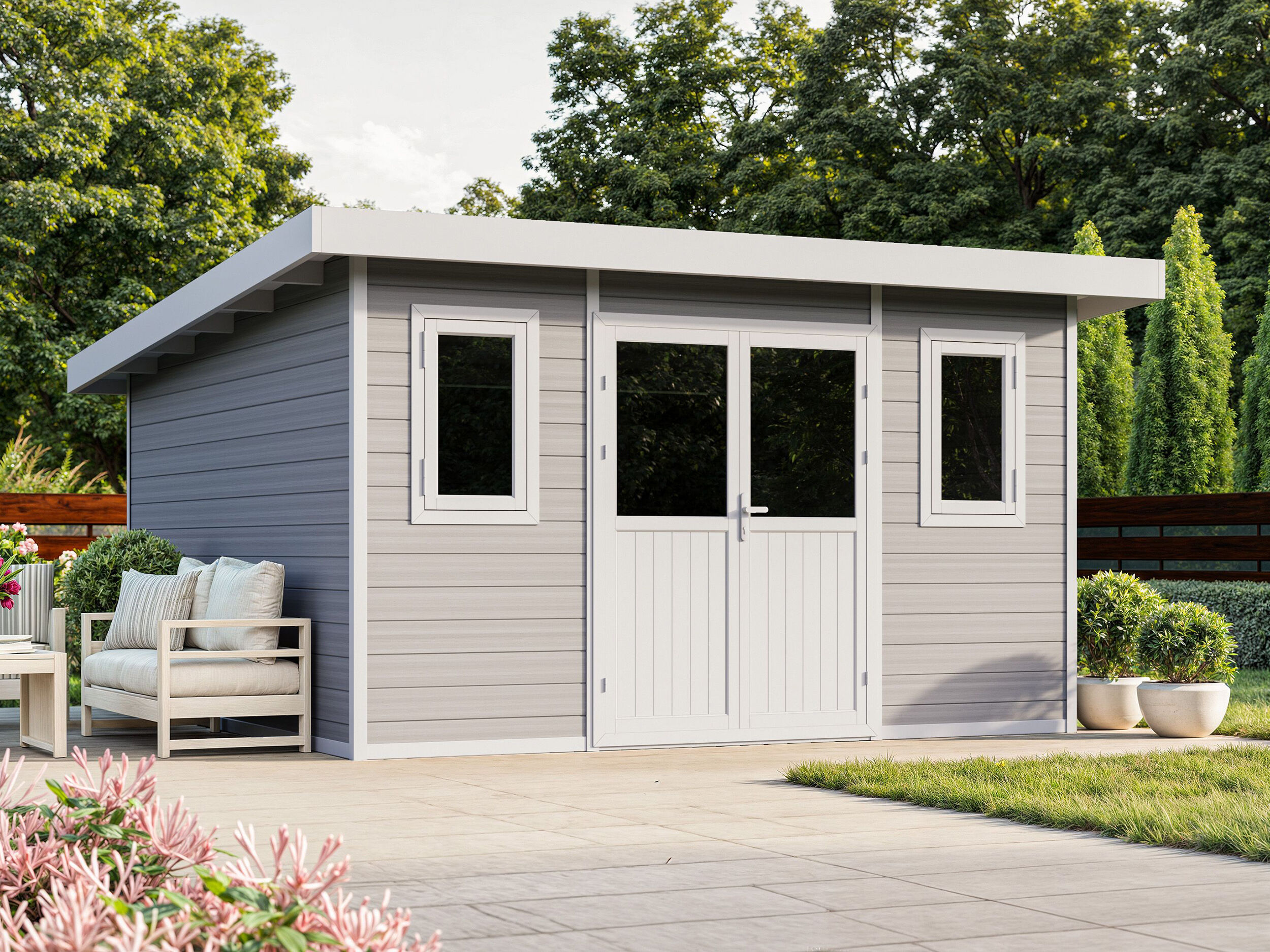 WPC Holzgartenhaus Modell Nexo White 15,0 m² | 5x3m