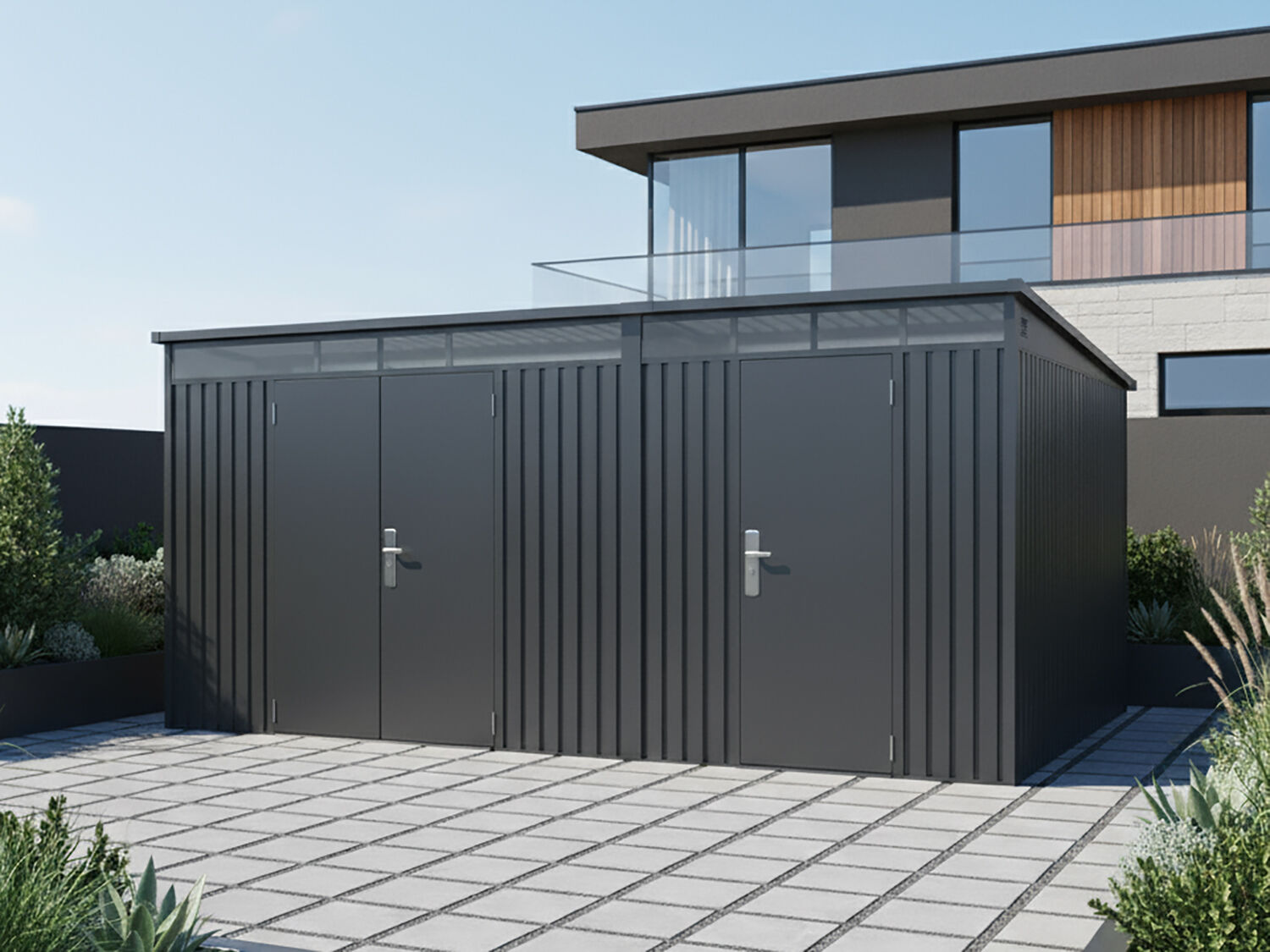 2-Raum Metall Gerätehaus Skylight Duo 12,96 m² | 4x3m