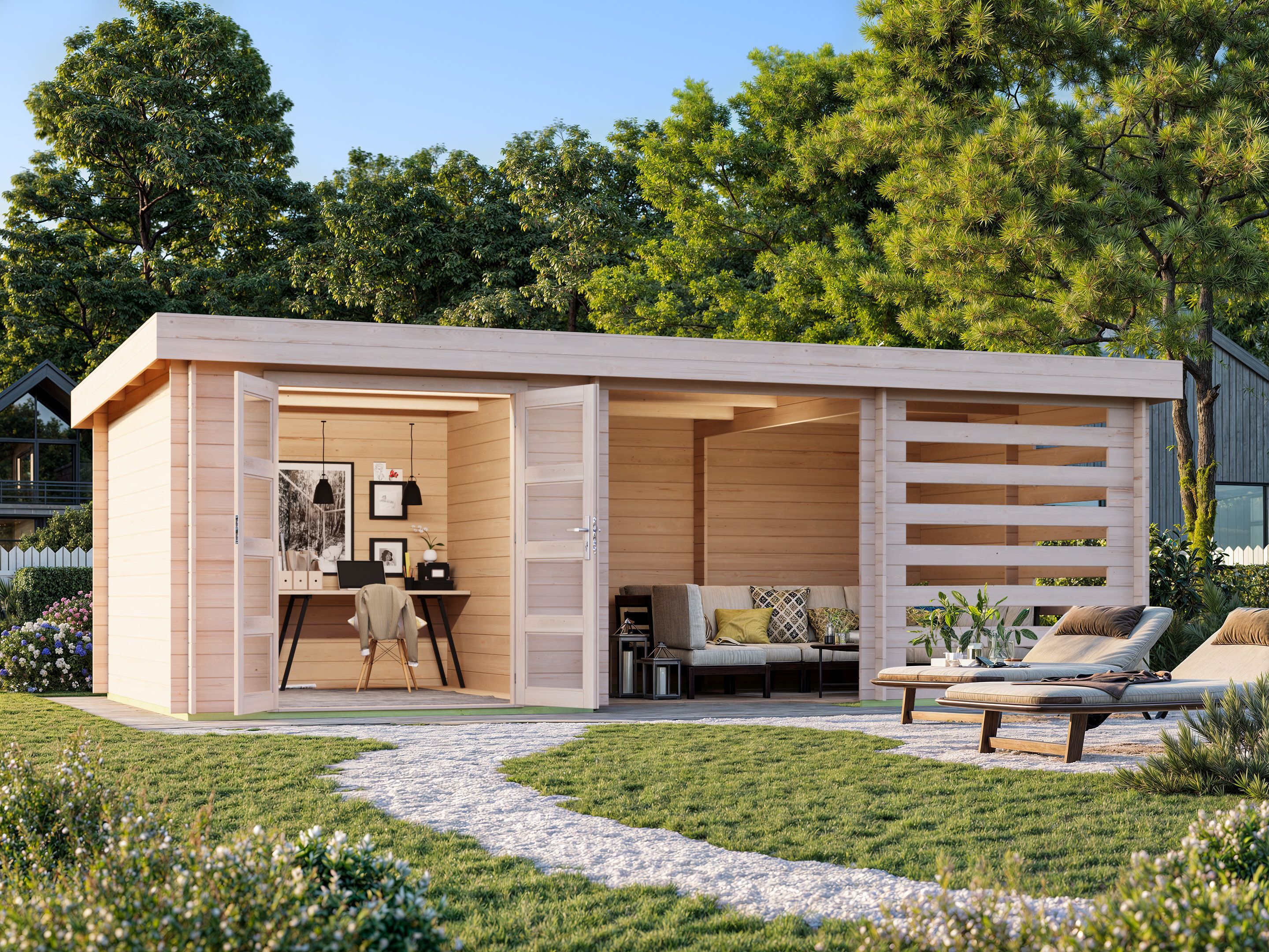 Fjordholz Flachdach Holzgartenhaus Modell Samim 28 | 6x3m