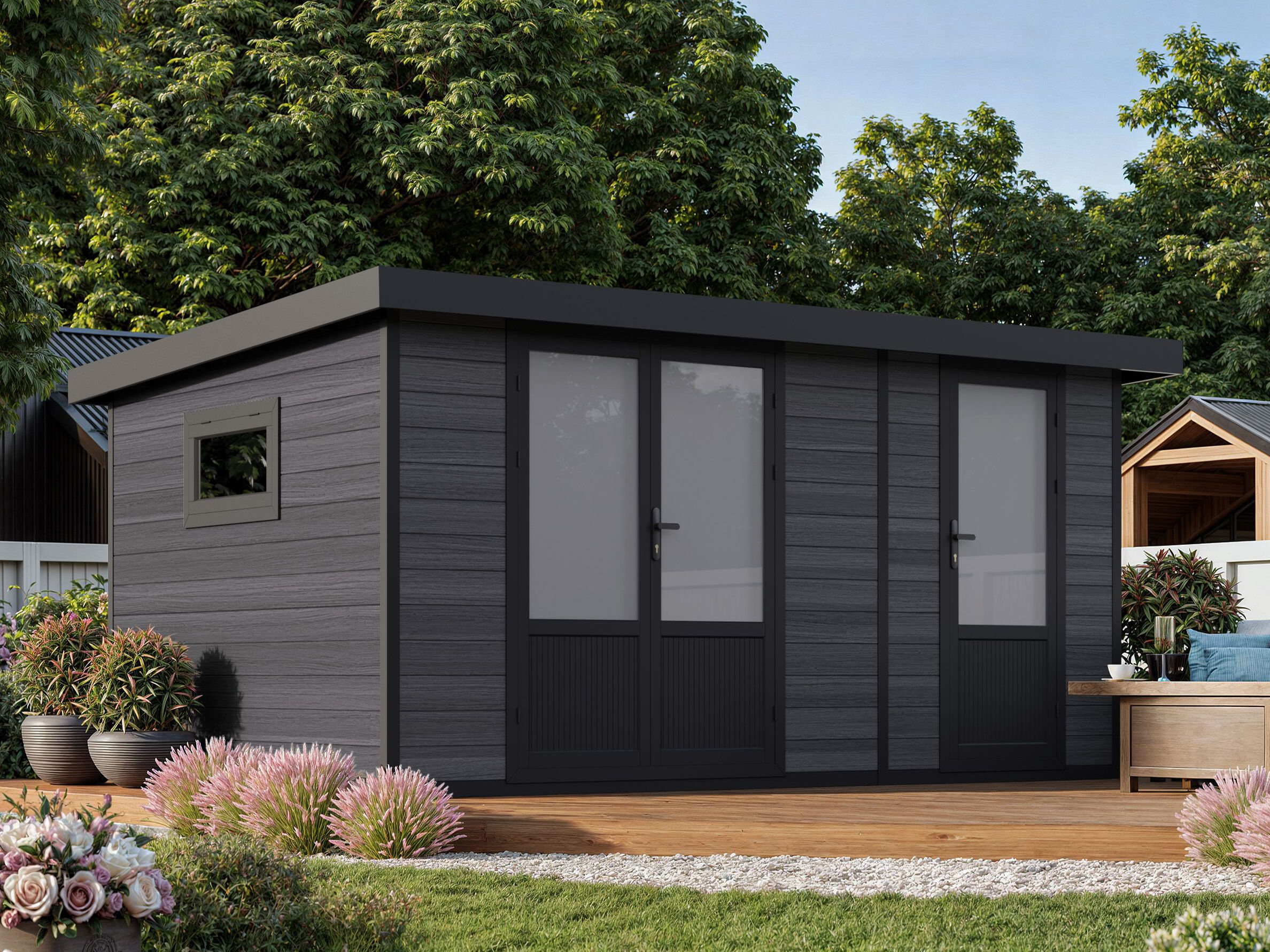 WPC Holzgartenhaus Modell Style DeLuxe 2-Raum 12,24 m² | 4x3m