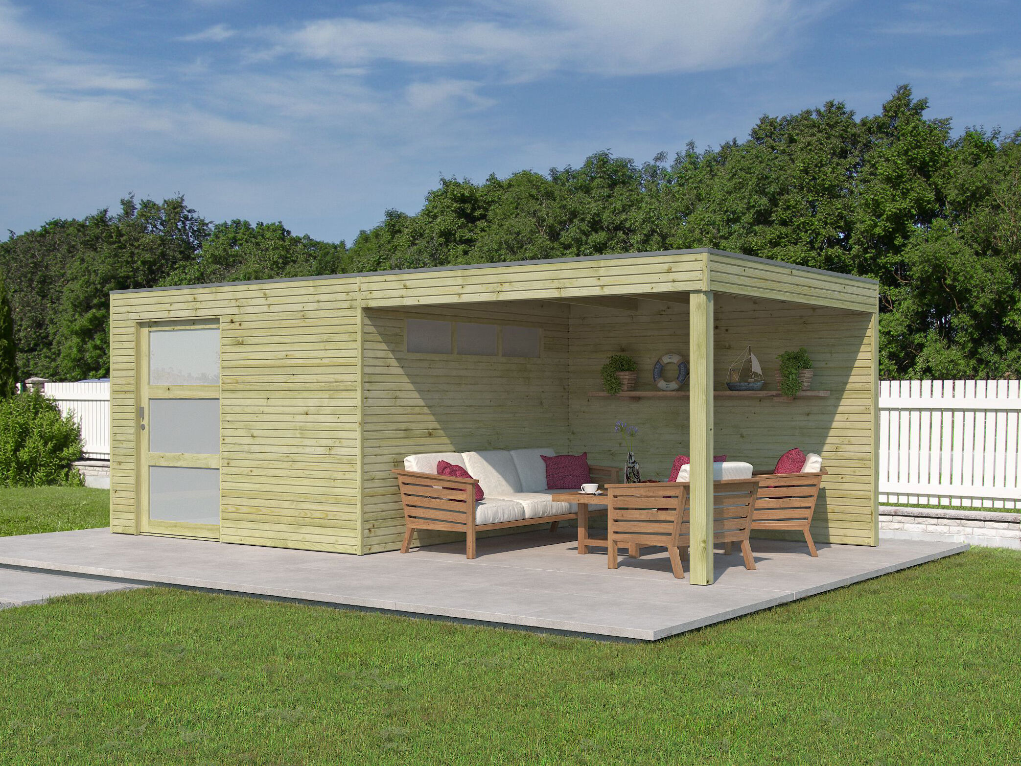 Holzgartenhaus Modell QBS-Line 9,00 m² + 300 cm Anbau | 6x5m