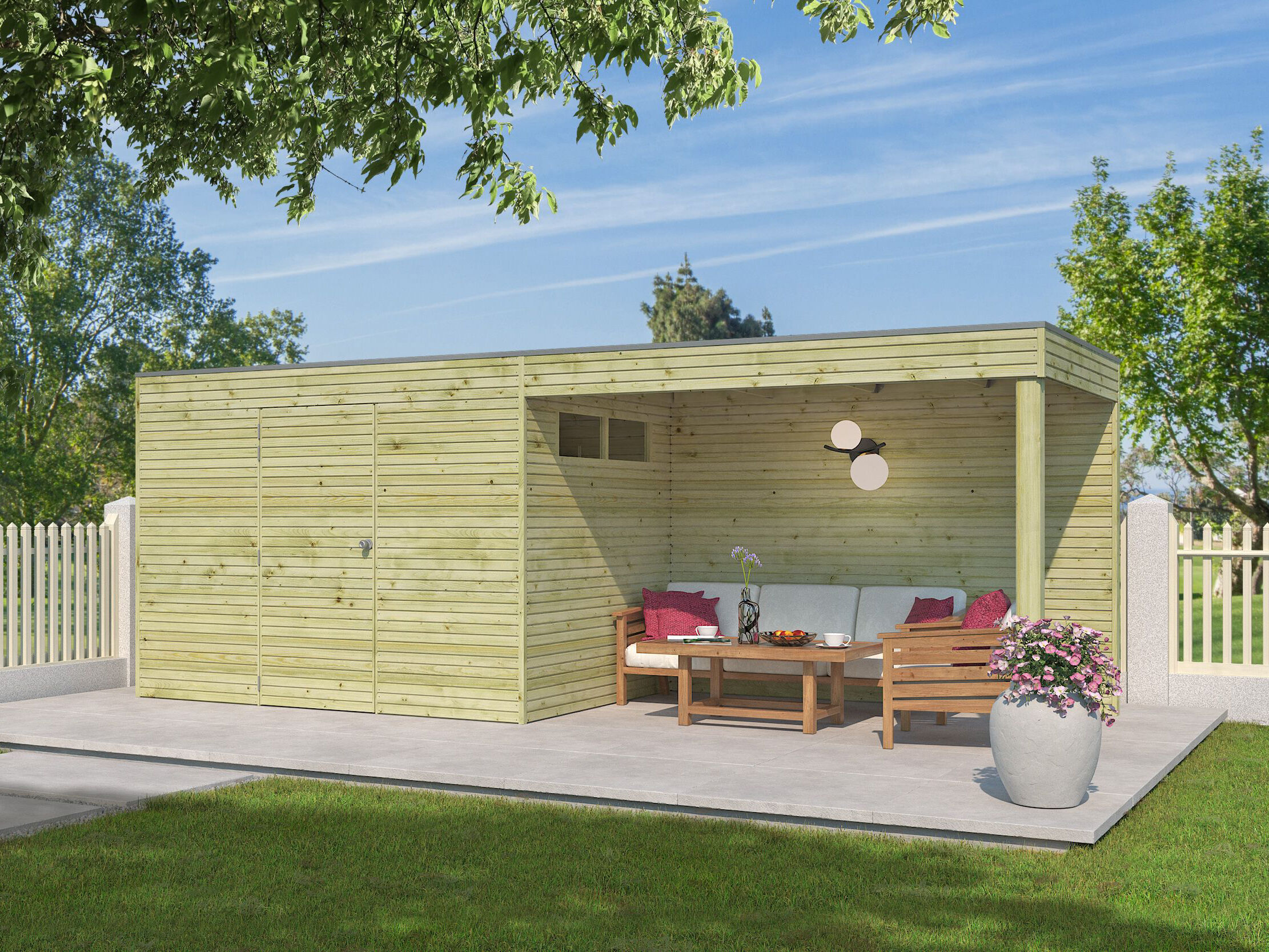 Holzgartenhaus Modell QB-Line 6,30 m² + Anbau | 6x4m