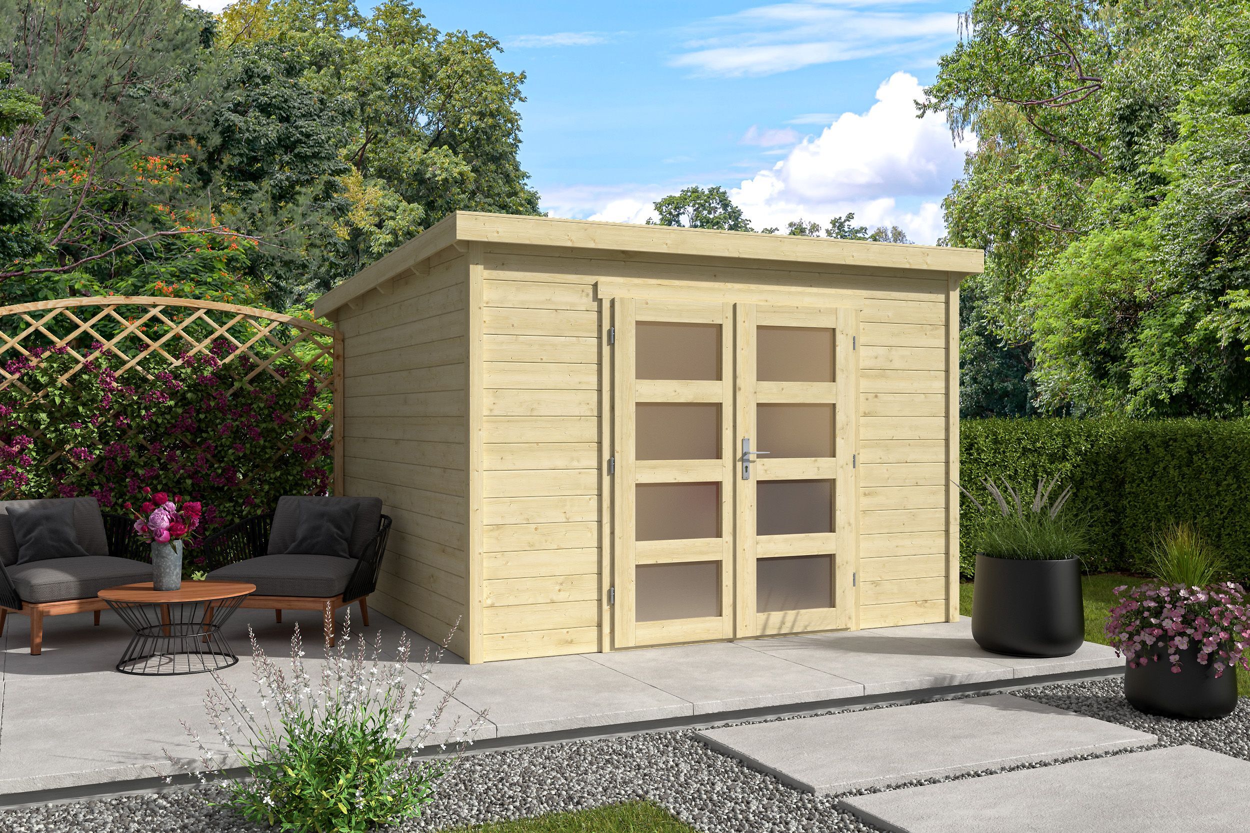 Pultdach Holzgartenhaus Modell Ella 28-C | 3x3m
