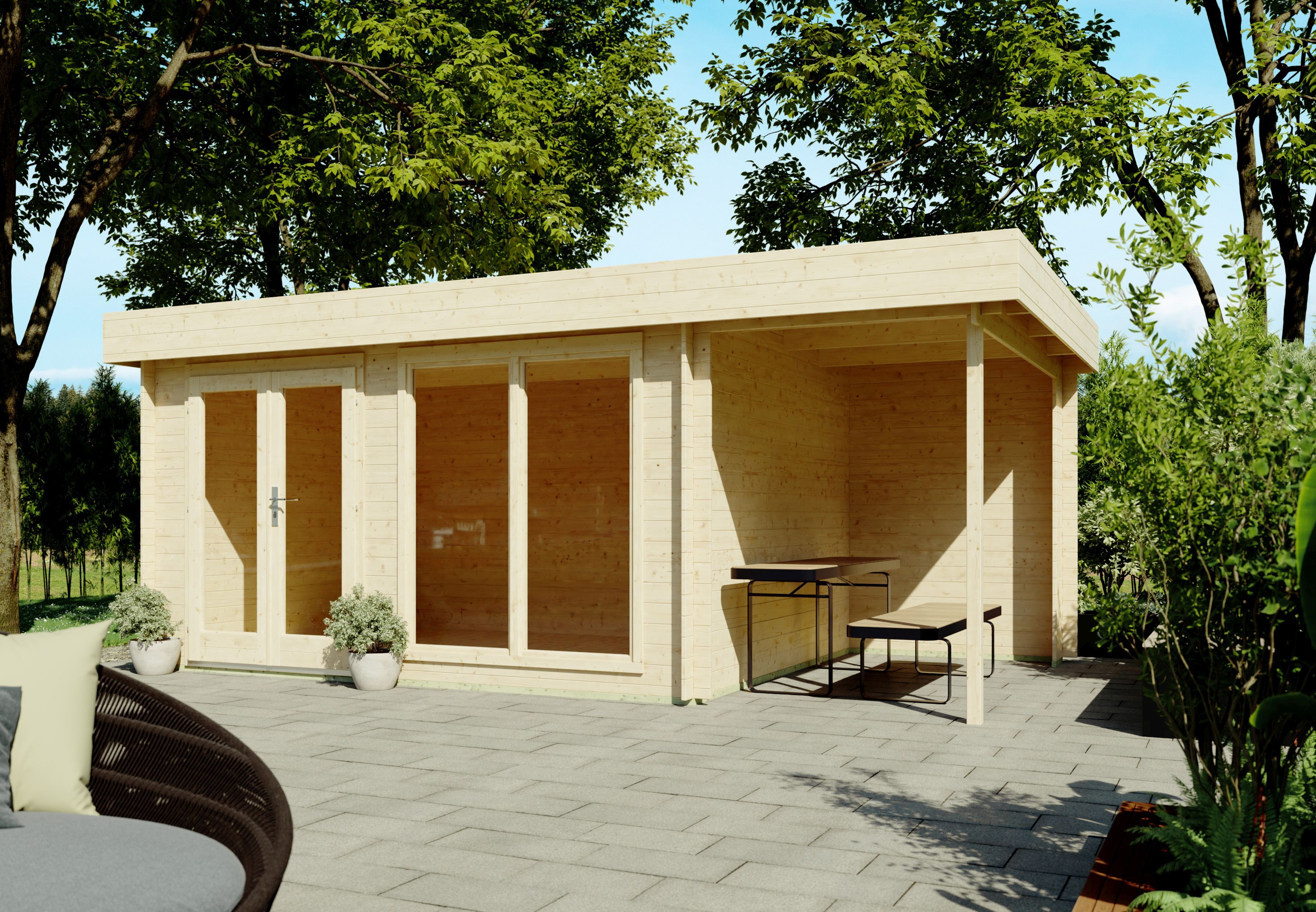 Fjordholz Flachdach Holzgartenhaus Modell Luke 28 | 6x3m