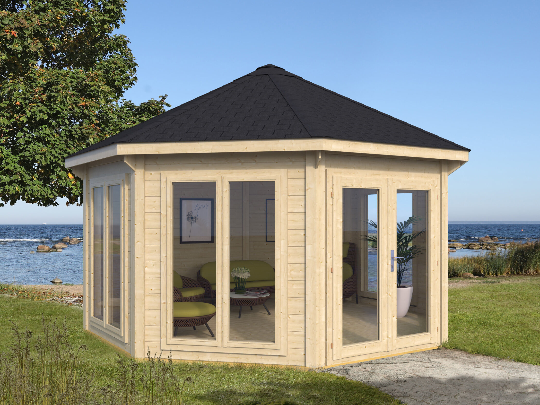 Gartenpavillon Modell Modern 17 m² mit 4 Fenstern | 4x4m