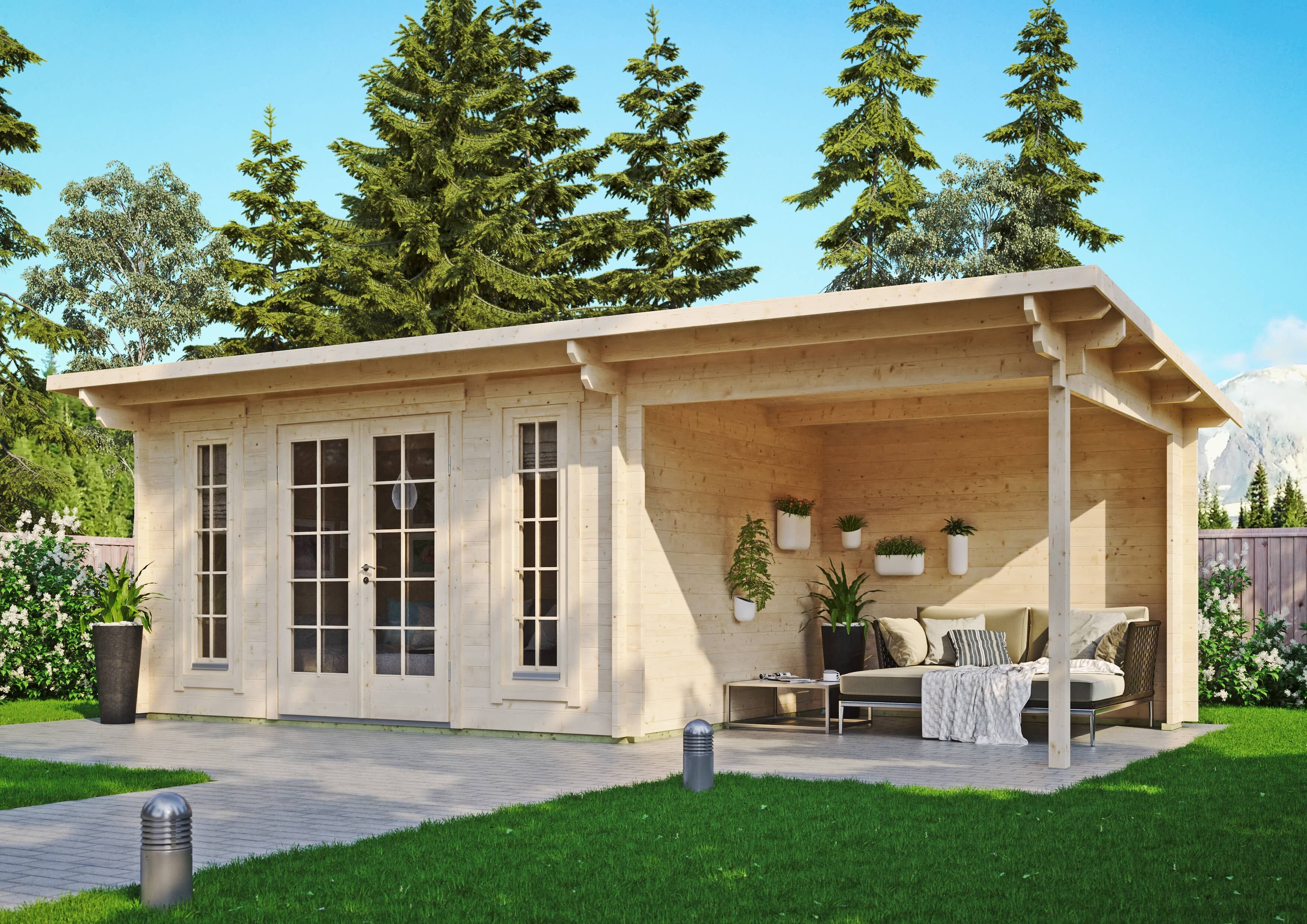 Fjordholz Holzgartenhaus Modell Jacob 44 B mit Seitend | 7x4m