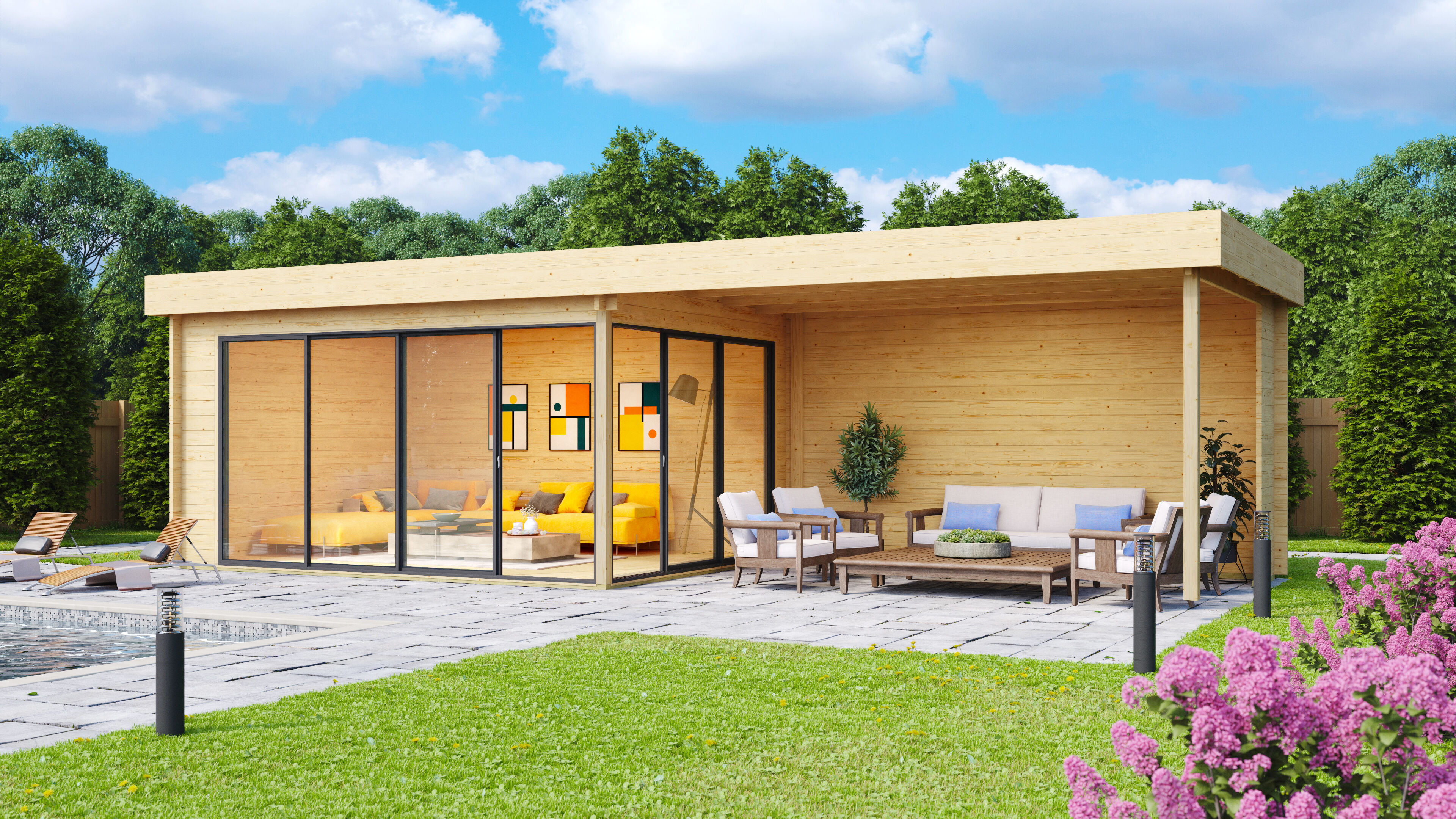 Fjordholz Holzgartenhaus Alu Concept 44 A mit Anbau | 8x4m